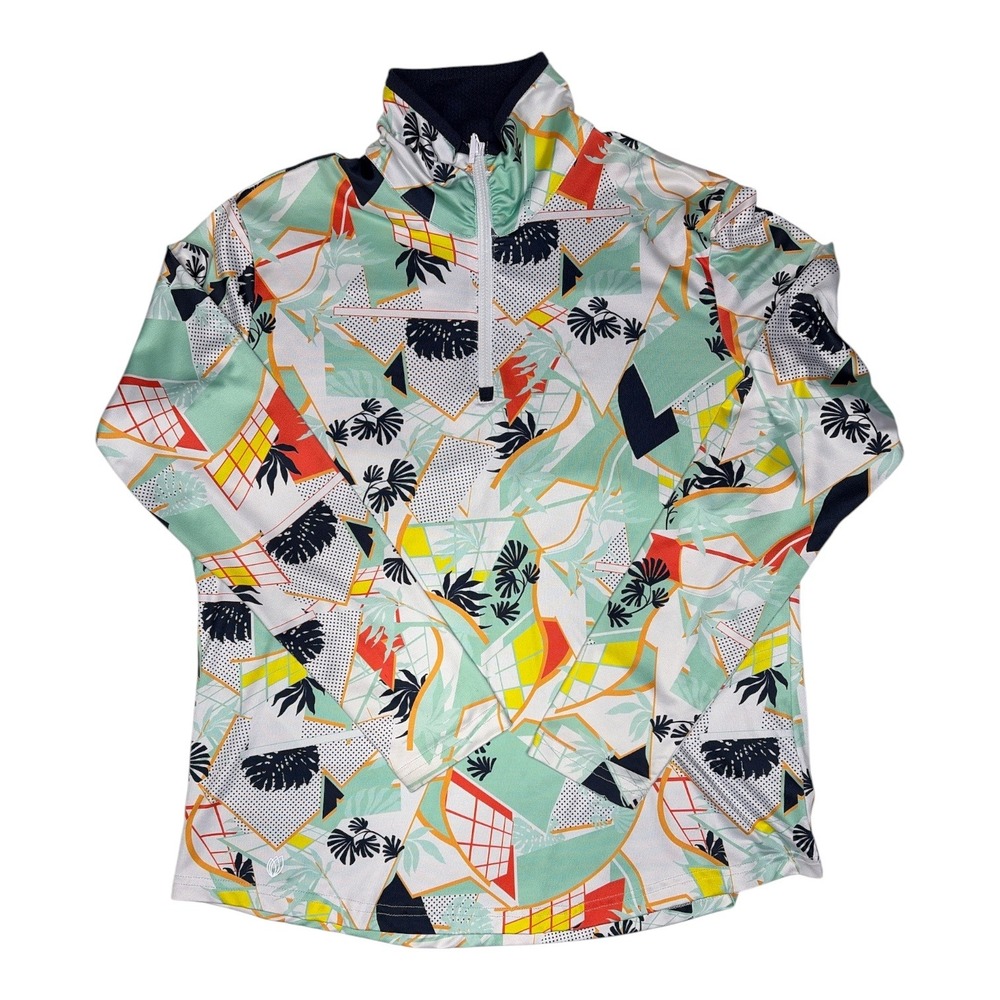 GGBlue Luxe Sport Womens Large Quarter Zip Long Sleeve Golf Top Tropical Print